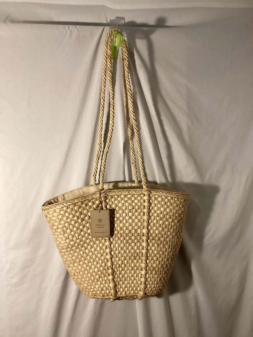 Perla Handbags Nature Collection Woven Straw Tote Bag with Rope Handles